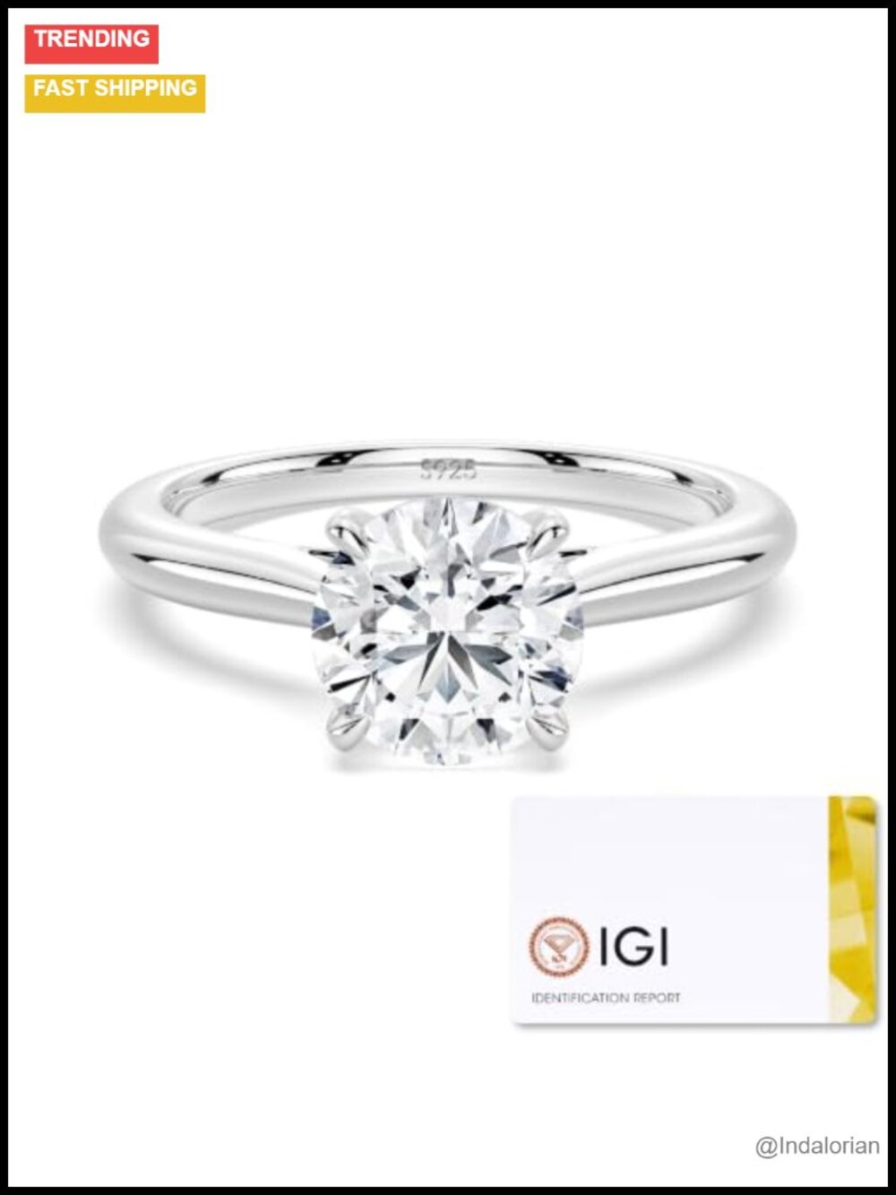 IGI Certified Moissanite Engagement Ring 2.5ct 925 Sterling Silver Wedding Band